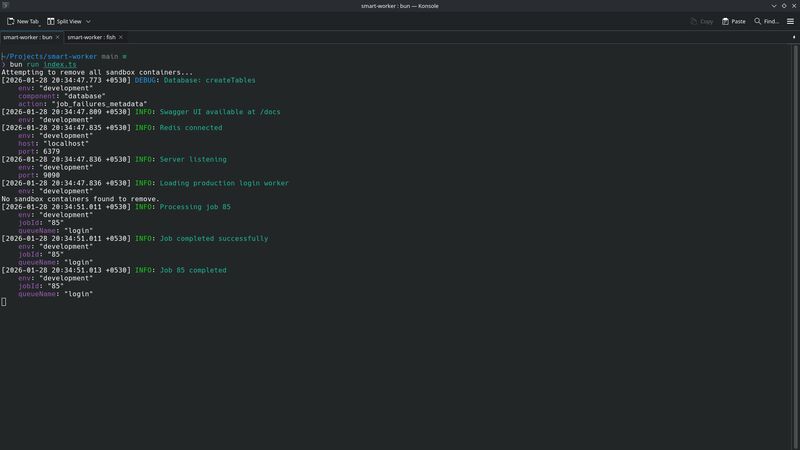 SmartWorker job runner logs